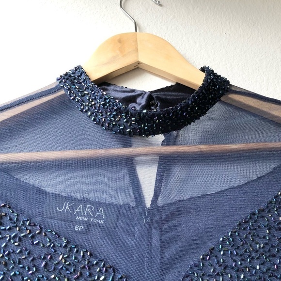 JKARA Beaded Navy Gown Maxi Dress - 6P - Picture 7 of 13